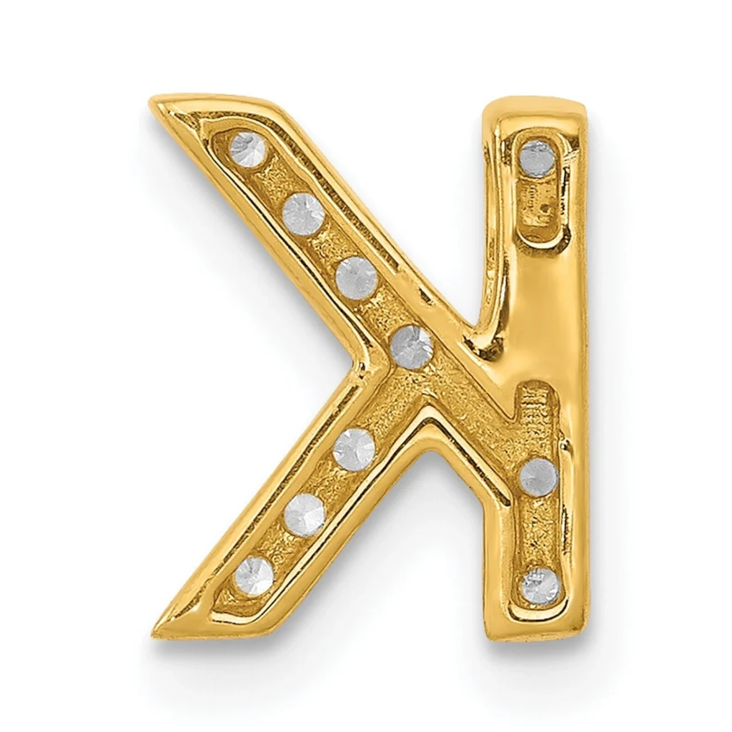 Diamond Letter K Solid 14k Yellow Gold Charm Pendant Initial back