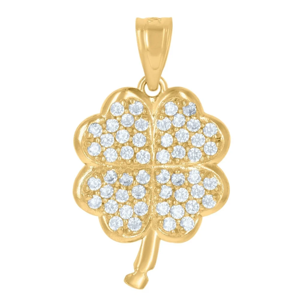 Solid 10K Yellow Gold Clover Good Luck Charm Pendant CZ Small