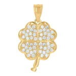 Solid 10K Yellow Gold Clover Good Luck Charm Pendant CZ Small
