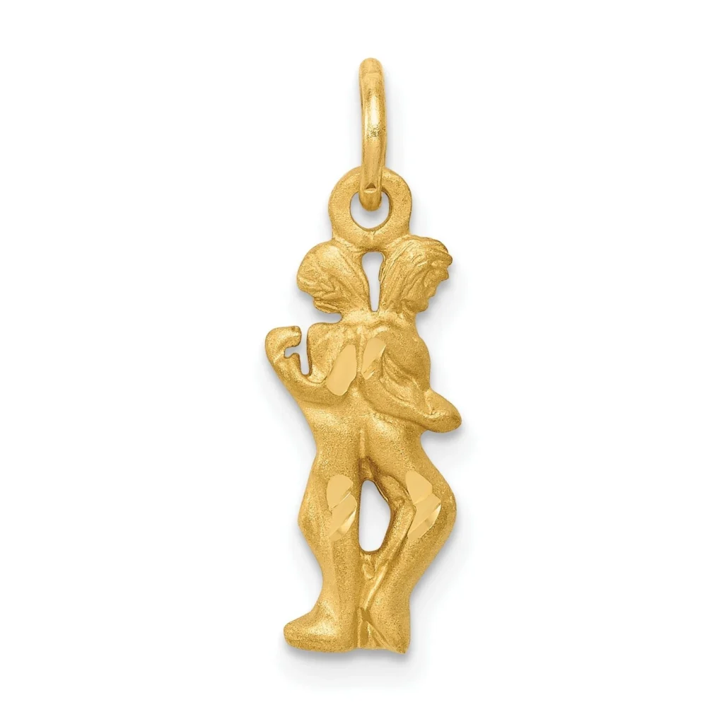 Solid 10k Yellow Gold Gemini Zodiac Charm Pendant 20mm x 6mm