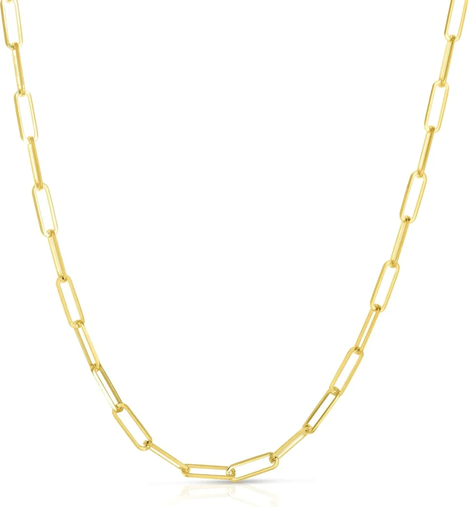 10k Paper Clip Gold Chain Necklace 2mm