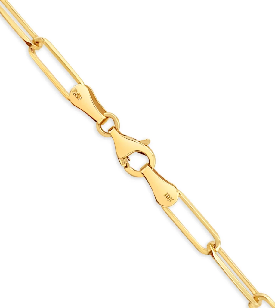 10k Paper Clip Solid Gold Yellow Chain Necklace Link 2mm clasp