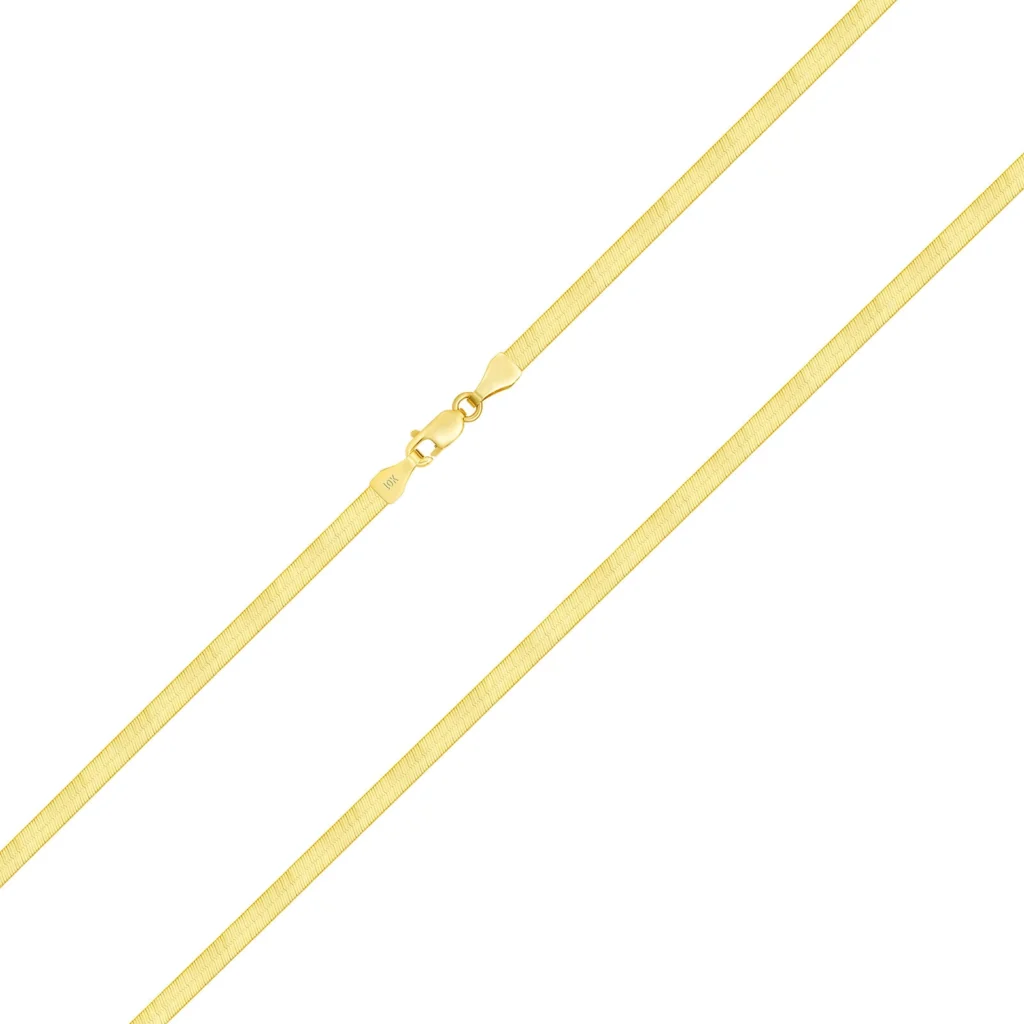 Solid 10k Yellow Gold Herringbone Chain Necklace 4mm clasp