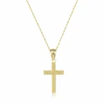 14K Yellow Gold Cross Pendant Singapore Chain Necklace