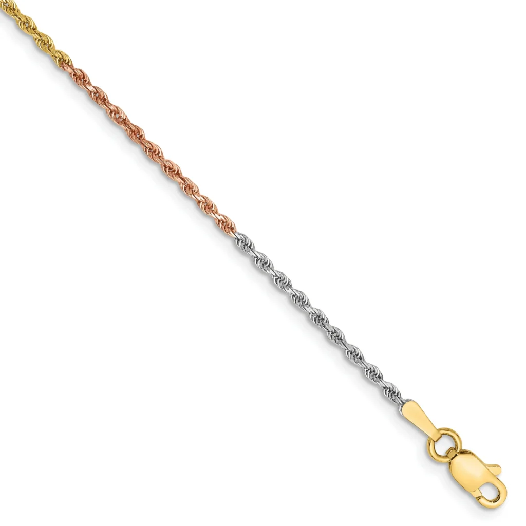 14k Gold 2mm Tri-color Rope Bracelet