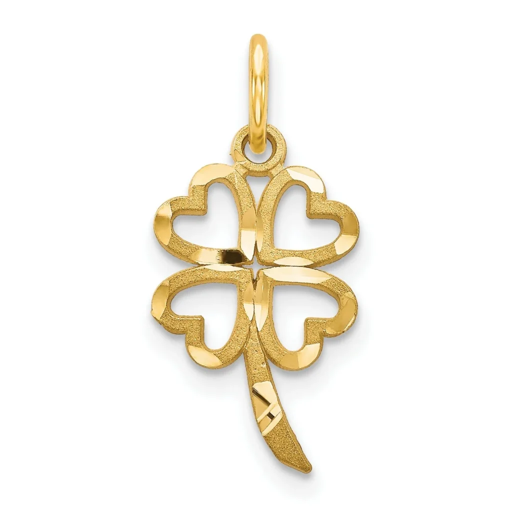 Solid 14k Yellow Gold Four Leaf Clover Charm Pendant