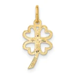 Solid 14k Yellow Gold Four Leaf Clover Charm Pendant bacl