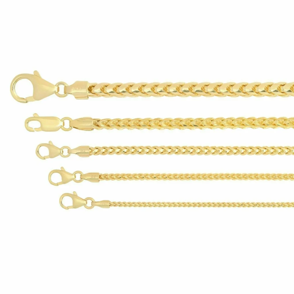 Solid 14k Yellow Gold Franco Chain Necklace 1.5mm clamp