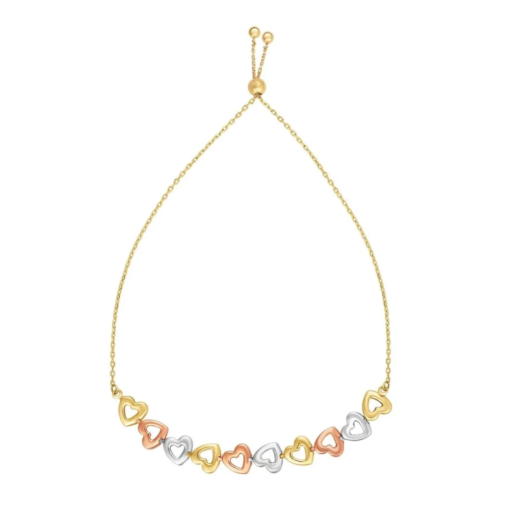 14k Gold Friendship Hearts Adjustable Bracelet Up To 9.25"
