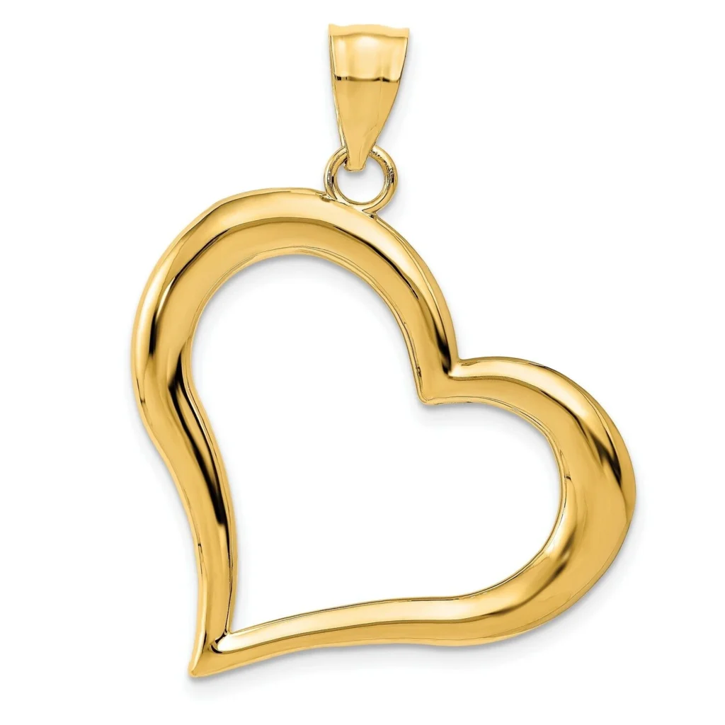 14k Yellow Gold Heart Charm Pendant Sideways