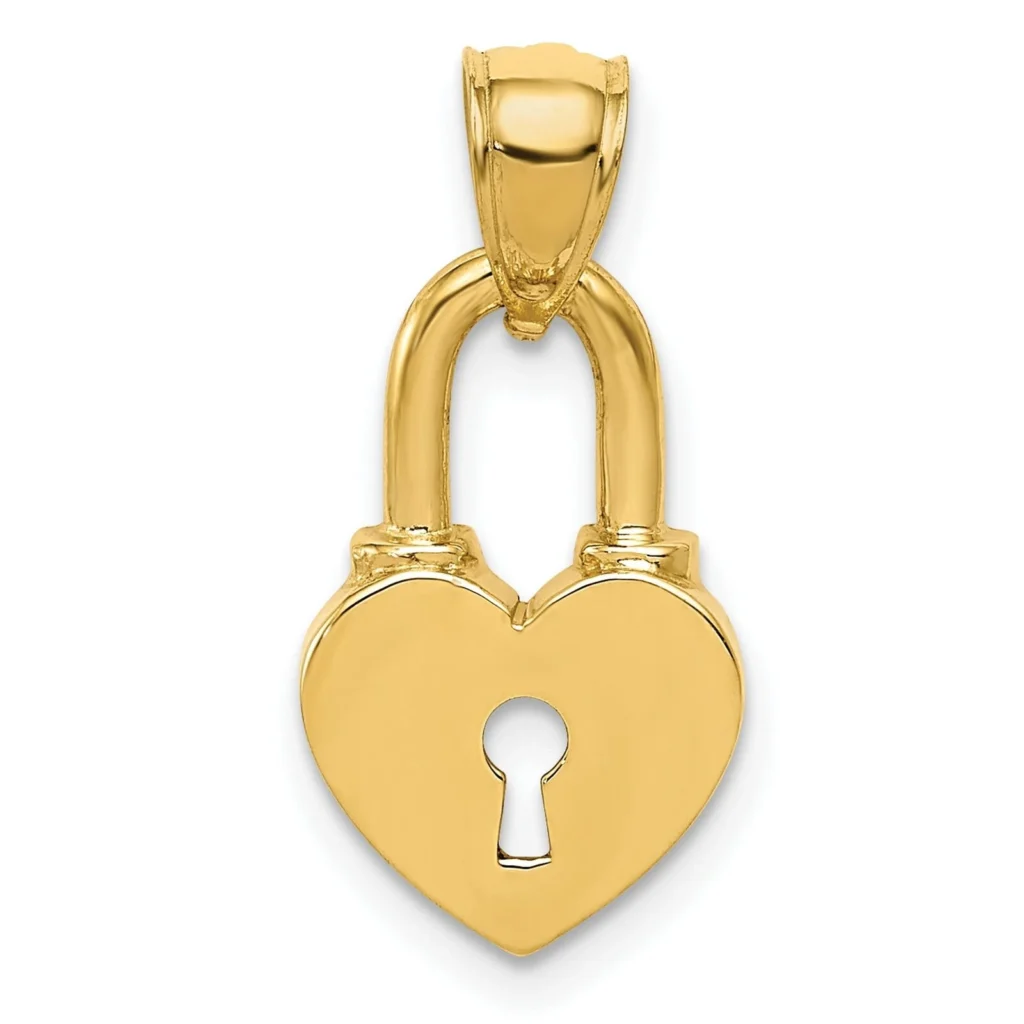 Solid 14k Yellow Gold Heart Lock Charm Pendant Polished