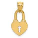 Solid 14k Yellow Gold Heart Lock Charm Pendant Polished