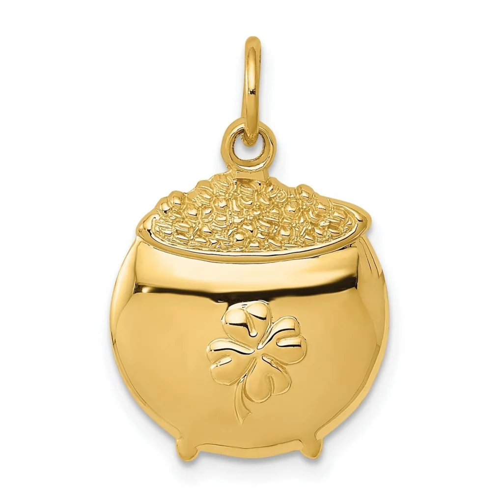 14k Yellow Gold Pot Of Gold Pendant Charm