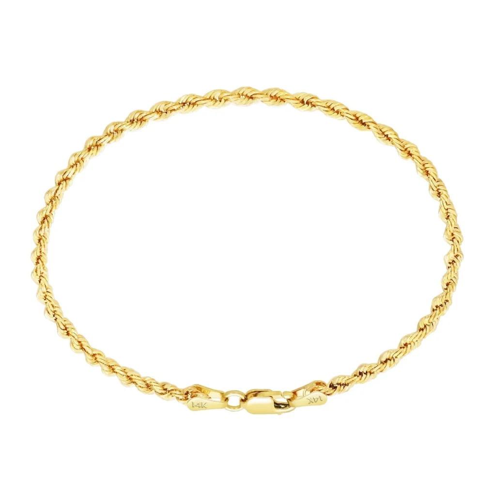14k Yellow Gold Rope Bracelet 2mm