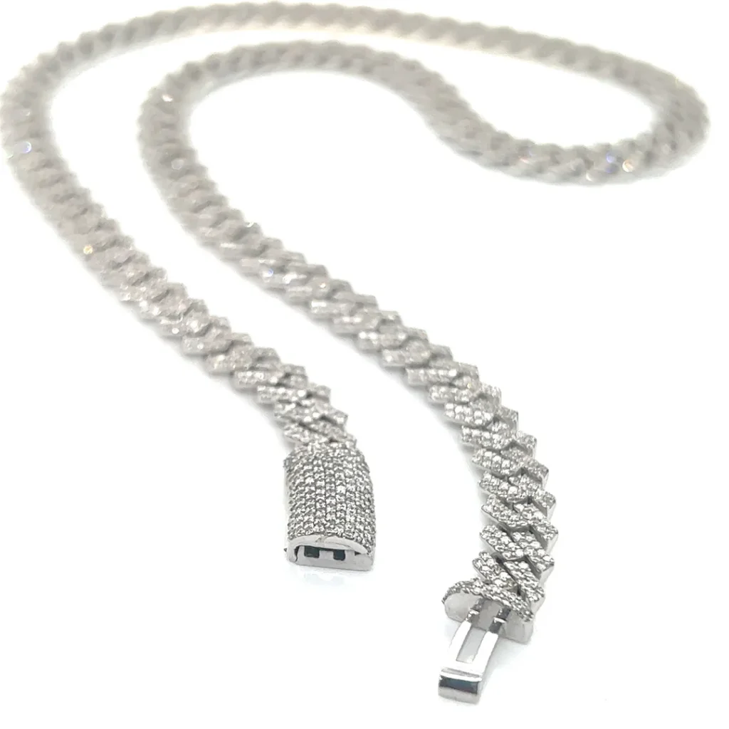 Diamond Cuban Link Chain Necklace 14K White Gold 12CT VS/SI clasp