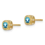 10k Yellow Gold Cushion Diamond and Blue Topaz Earrings 7.3x7.3mm