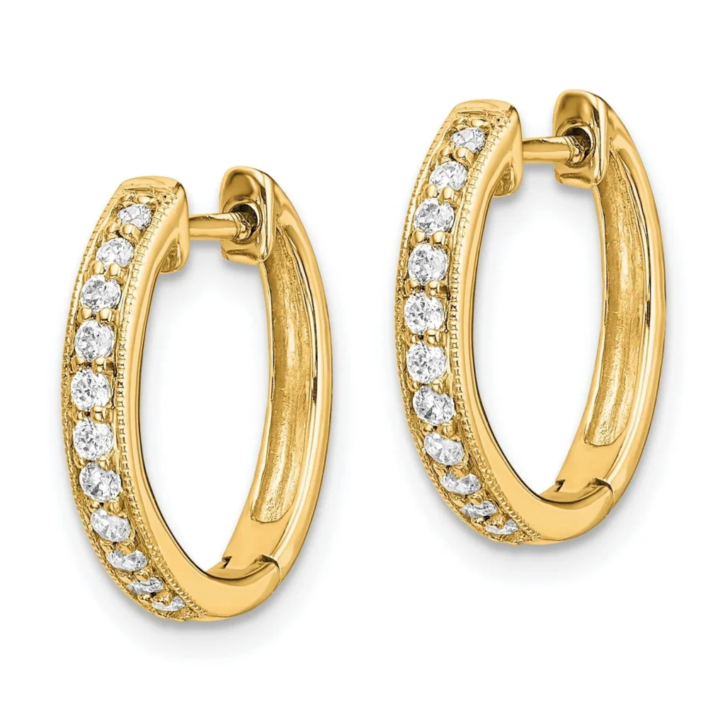 14k Yellow Gold Hinged Hoop Genuine Diamond Earrings 12x11mm