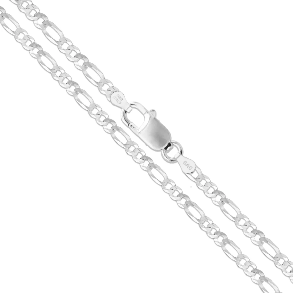 925 Sterling Silver Figaro Italian Link Bracelet 4mm clasp