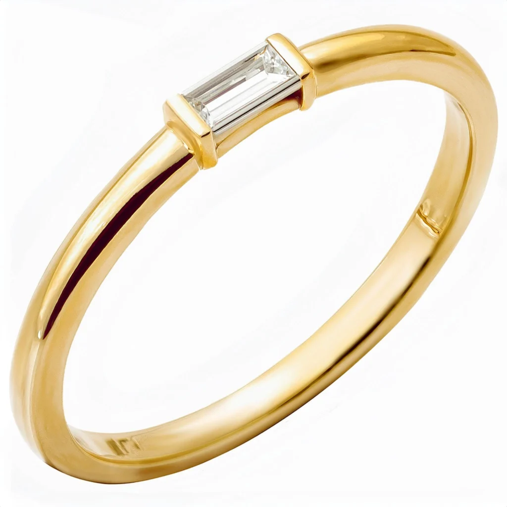 Solid 14k Yellow Gold 1/8 ctw Baguette Diamond Band 2.0mm