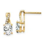Solid 14k Yellow Gold Diamond and White Topaz Earrings 13.6x5.3mm full