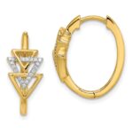 14k Yellow Gold Diamond Triple Triangle Hinged Hoop Earrings 21x9 mm both