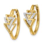 14k Yellow Gold Diamond Triple Triangle Hinged Hoop Earrings 21x9 mm